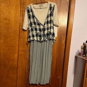 Layered Blue Maxi Dress with Plaid Floral Vest